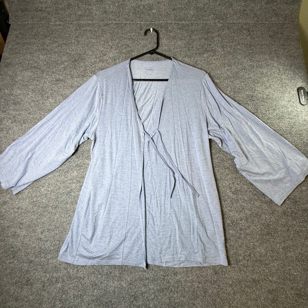 Logo Layers by Lori Goldstein Blue Gray Wrap Cardigan Tie Front Long Sleeve M